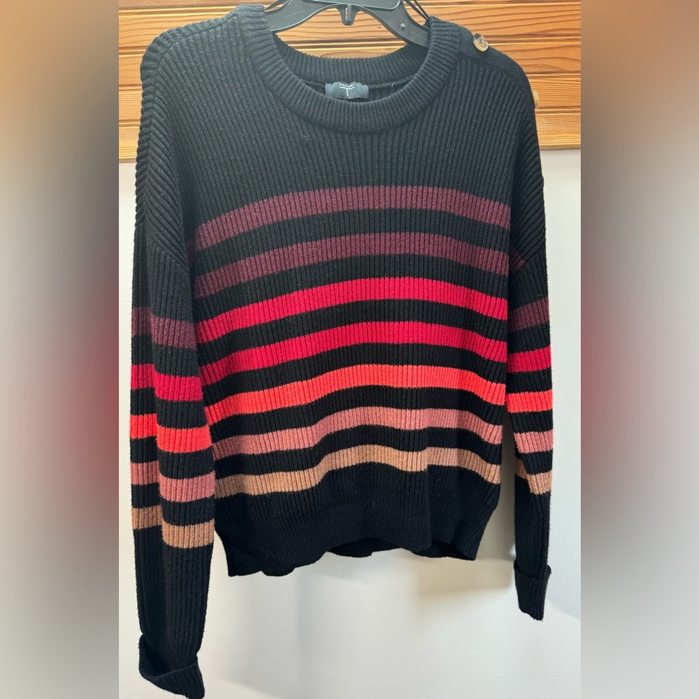 Tihari Stripped Sweater, with Button Shoulder accents. Size  M